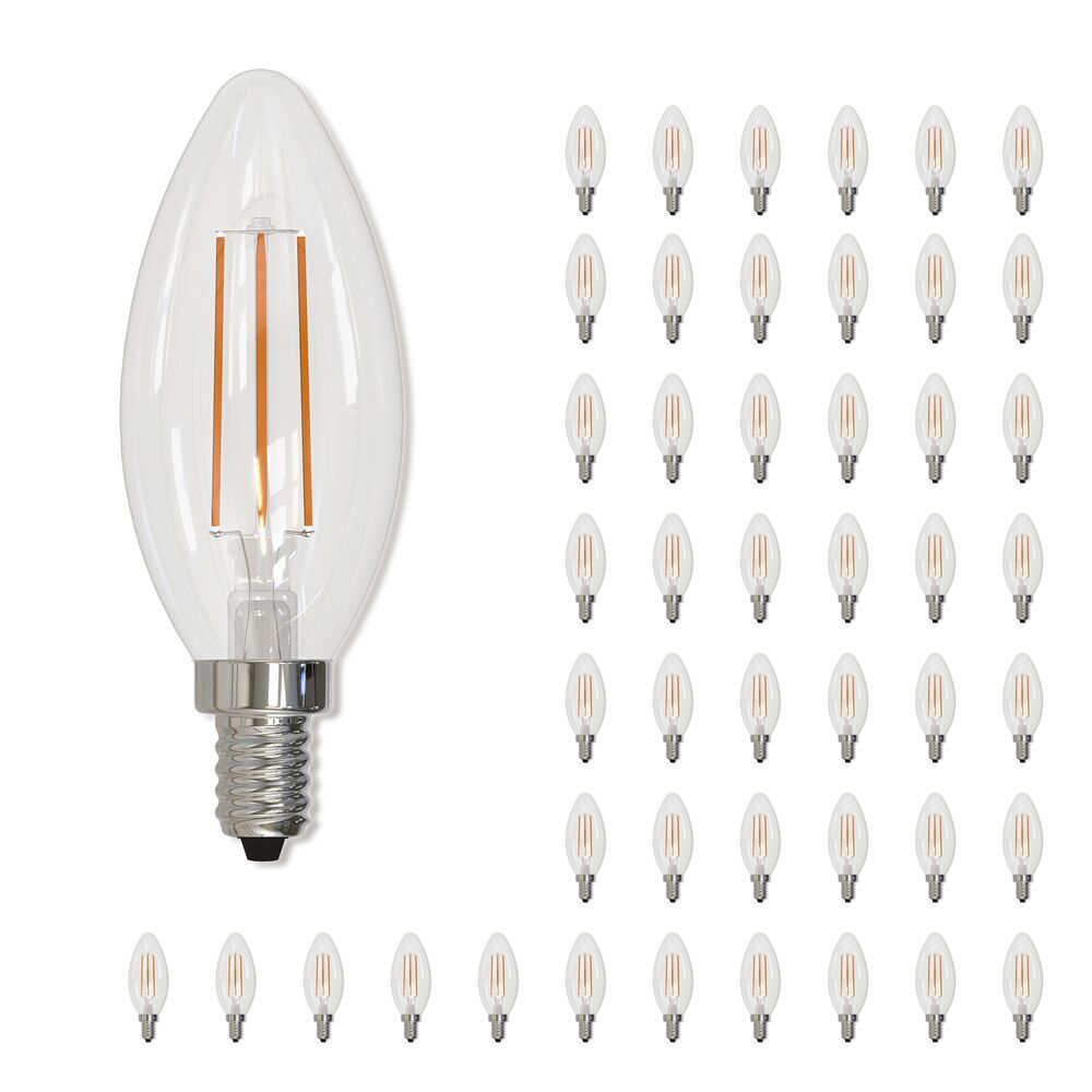 Bulbrite 5 Watt B11 LED Filament Light Bulb, 2700K E12 Candelabra Base, Clear Finish, Pack of 48