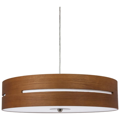 Sunlite 88672 20 LED Hanging Pendant, Mid-Century Modern Wood Drum Fixture, Adjustable 3 CCT 3000K-5000K, 1500 Lumens, 25 Watts, Dimmable, ETL Listed, Round Acrylic Diffuser, Brushed Nickel Canopy