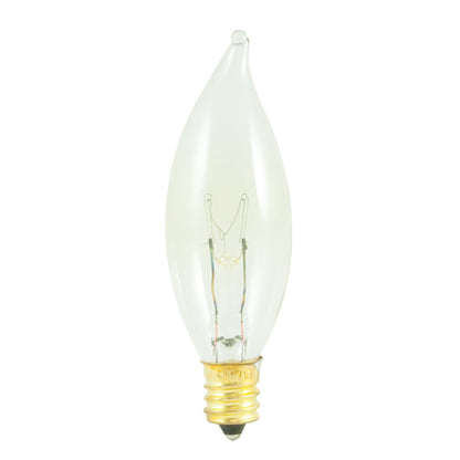 Bulbrite 25CFC/25/3 25 Watt Incandescent CA8 Flame Tip Chandelier Bulb, Candelabra Base, Clear