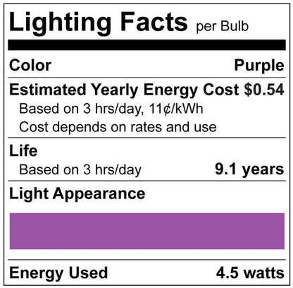 Luxrite LED B11 Colored Filament Torpedo Light Bulb, E12 Candelabra Base, 4.5W, Purple Finish, Pack of 8 (LR21741)