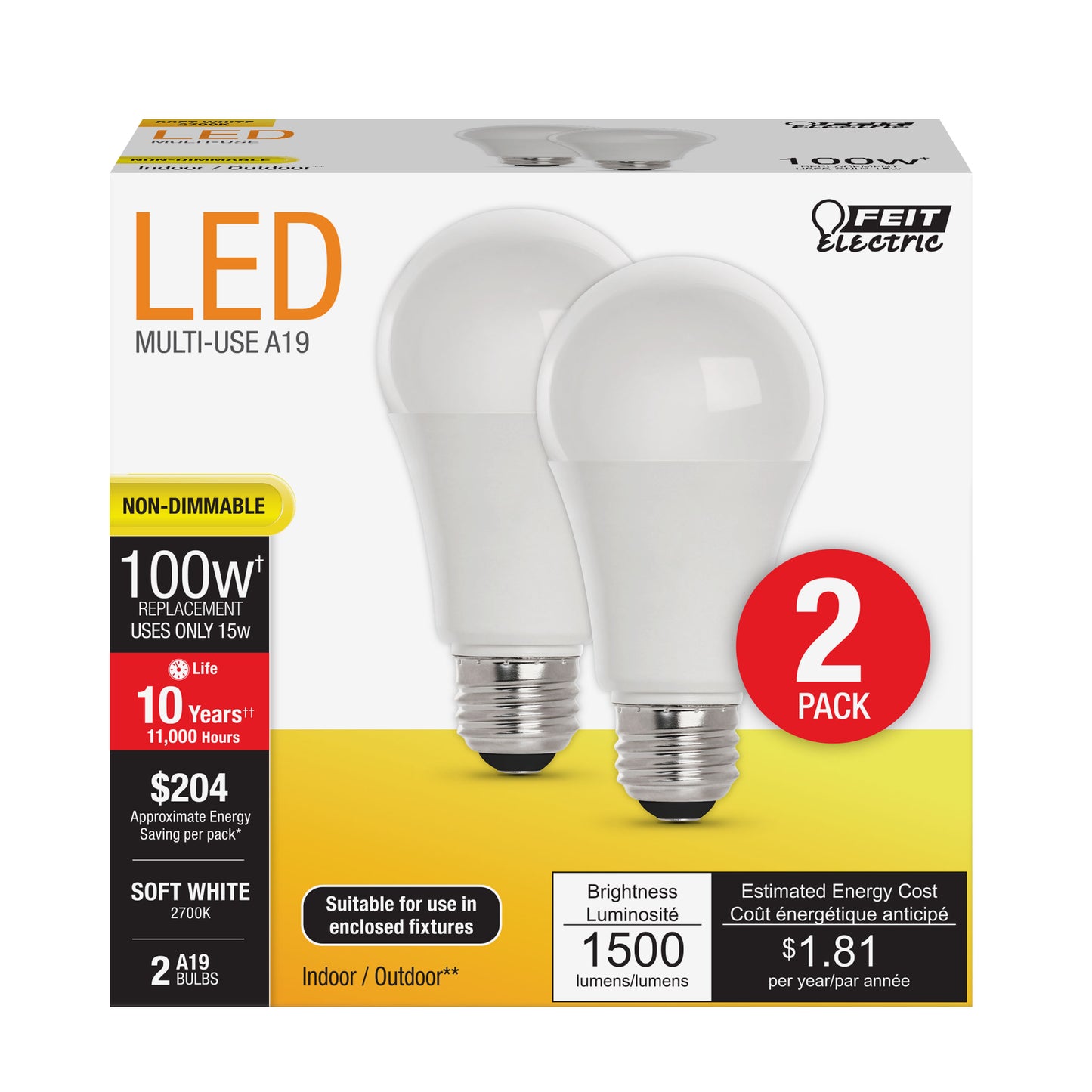 100-Watt Equivalent A19 Soft White General Purpose LED (2-Pack)