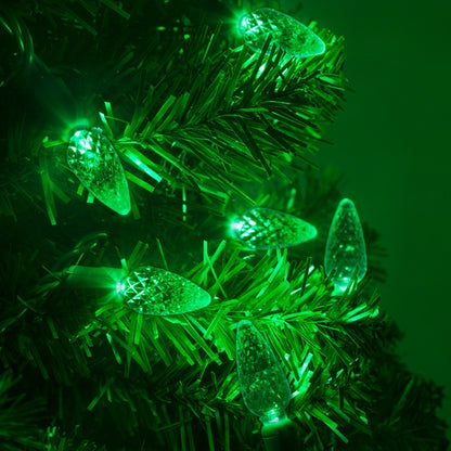 25-Light LED C9 Light Set; Green Bulbs on Green Wire, Approx. 16'6" Long