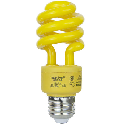 Sunlite 41416-SU CFL Spiral Colored Bulb, 13 Watt (40W Equivalent), Medium Base (E26), 8,000 Hour Life Span, UL Listed, Yellow