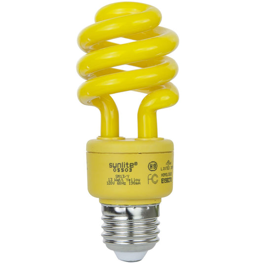 Sunlite 41416-SU CFL Spiral Colored Bulb, 13 Watt (40W Equivalent), Medium Base (E26), 8,000 Hour Life Span, UL Listed, Yellow