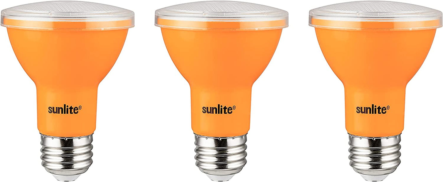 Sunlite 81469 LED PAR20 Colored Recessed Light Bulb, 3 Watt (50w Equivalent), Medium (E26) Base, Floodlight, ETL Listed, Amber, Pack of 3