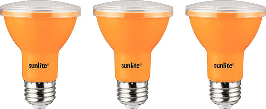 Sunlite 81469 LED PAR20 Colored Recessed Light Bulb, 3 Watt (50w Equivalent), Medium (E26) Base, Floodlight, ETL Listed, Amber, Pack of 3