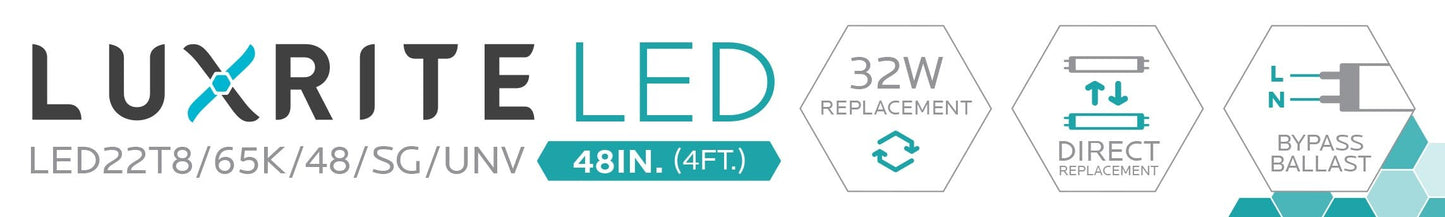 Luxrite LED 4' T8 Universal 18W Shatter Proof Ballast Compatible Light Tube, G13 Base, 2200 Lumens, 6500K - Daylight, 83 CRI, Frosted White Finish, Pack of 5  (LR34184)