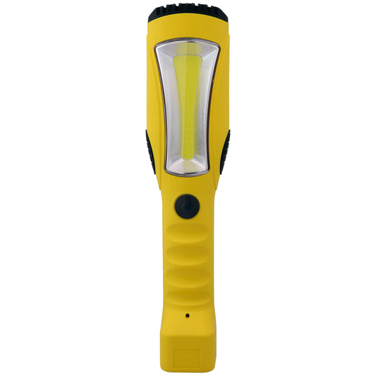 LED Portable Work Light Fixture, 15’ Power Cord, 12 Watts, 6200K Daylight, 1200 Lumens, Built-In Outlet, ETL Listed, Yellow, For Construction, Work Sites & Garage Use