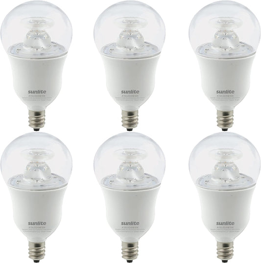 Sunlite LED A15 Appliance Clear Light Bulb, 6 Watts (40W Equivalent), 450 Lumens, Candelabra Base (E12), 90 CRI, Dimmable, ETL Listed, Ceiling Fan, 3000K Warm White, 6 Count