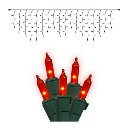 Vickerman 100 Amber Mini Light Icicle Light on Green Wire, 9' Christmas Light Strand- 2 Pack