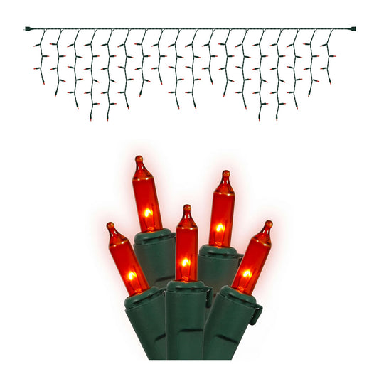 Vickerman 100 Amber Mini Light Icicle Light on Green Wire, 9' Christmas Light Strand- 2 Pack