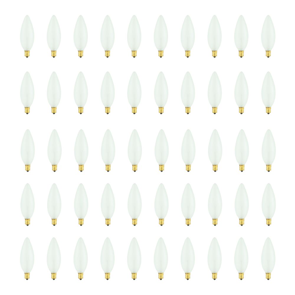 Bulbrite Pack of (50) 25 Watt Dimmable Frost B10 Torpedo 32mm Incandescent Light Bulbs with Candelabra (E12) Base, 2700K Warm White Light