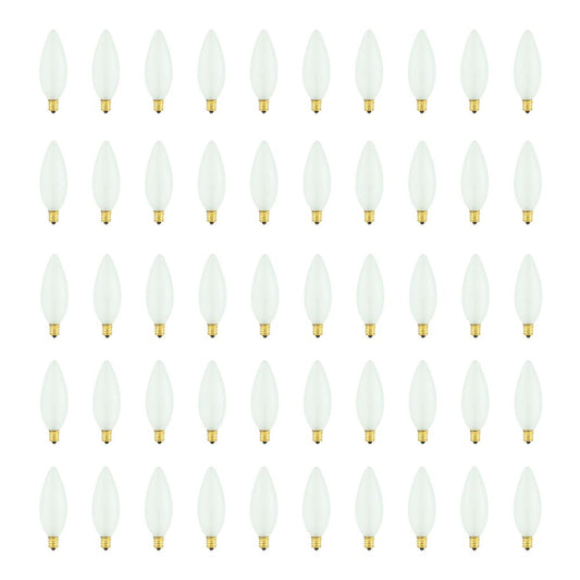 Bulbrite Pack of (50) 25 Watt Dimmable Frost B10 Torpedo 32mm Incandescent Light Bulbs with Candelabra (E12) Base, 2700K Warm White Light