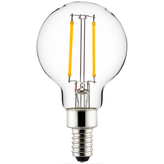 Sunlite 80757-SU LED G16.5 Filament Style Globe Light Bulb, 2.5 Watts (25W Equivalent), 250 lumens, Dimmable, Candelabra Base (E12), UL Listed, 3000K -Warm White, 1 Pack