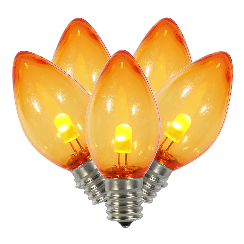 Vickerman C7 Transparent Plastic LED Orange Dimmable Bulb, E12 Nickel Base, 50 Pack.