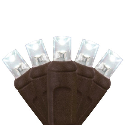 50-LITE 6" SPACING RECTIFIED 5MM CONICAL LED LIGHT SET; PURE WHITE BULBS; BROWN WIRE, Approx. 25' Long