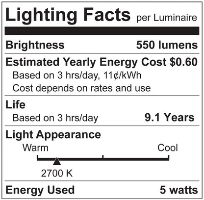 Luxrite LED B11 Torpedo Tip Chandelier Light Bulb, E12 Candelabra Base, 5W, 2700K - Warm White, 500 Lumens, 80 CRI, Clear Finish, Dimmable, Pack of 10 (LR21592)