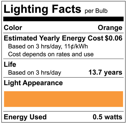 Luxrite LED C7 Small Light Bulb, E12 Candelabra Base, 0.5W, Orange Finish, Pack of 12 (LR21756)