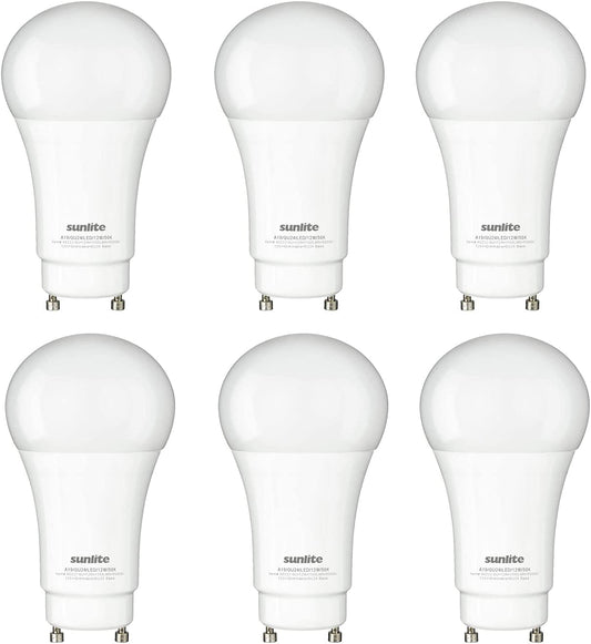 Sunlite 88256 LED A19 Light Bulb 12 Watts (75W Equivalent) 1100 Lumens, GU24 Twist and Lock Base, Dimmable, UL Listed, Energy Star, 5000K Super White, 6 Pack.