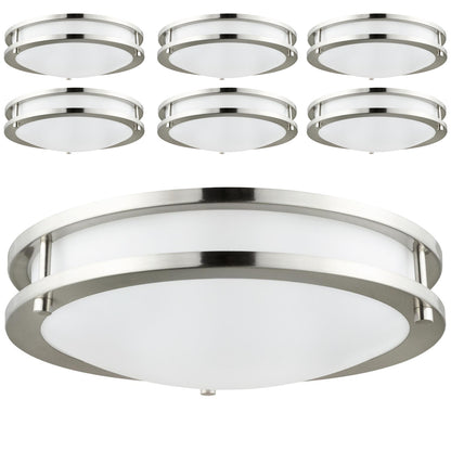 Sunlite Round Decorative LED Fixture, Steel Body, Brushed Nickel, Flush Mount, 28 Watt, 18" Diameter, 35,000 Hour Lamp Life, Energy Star Rated, Dimmable, 2000 Lumens, Cool White