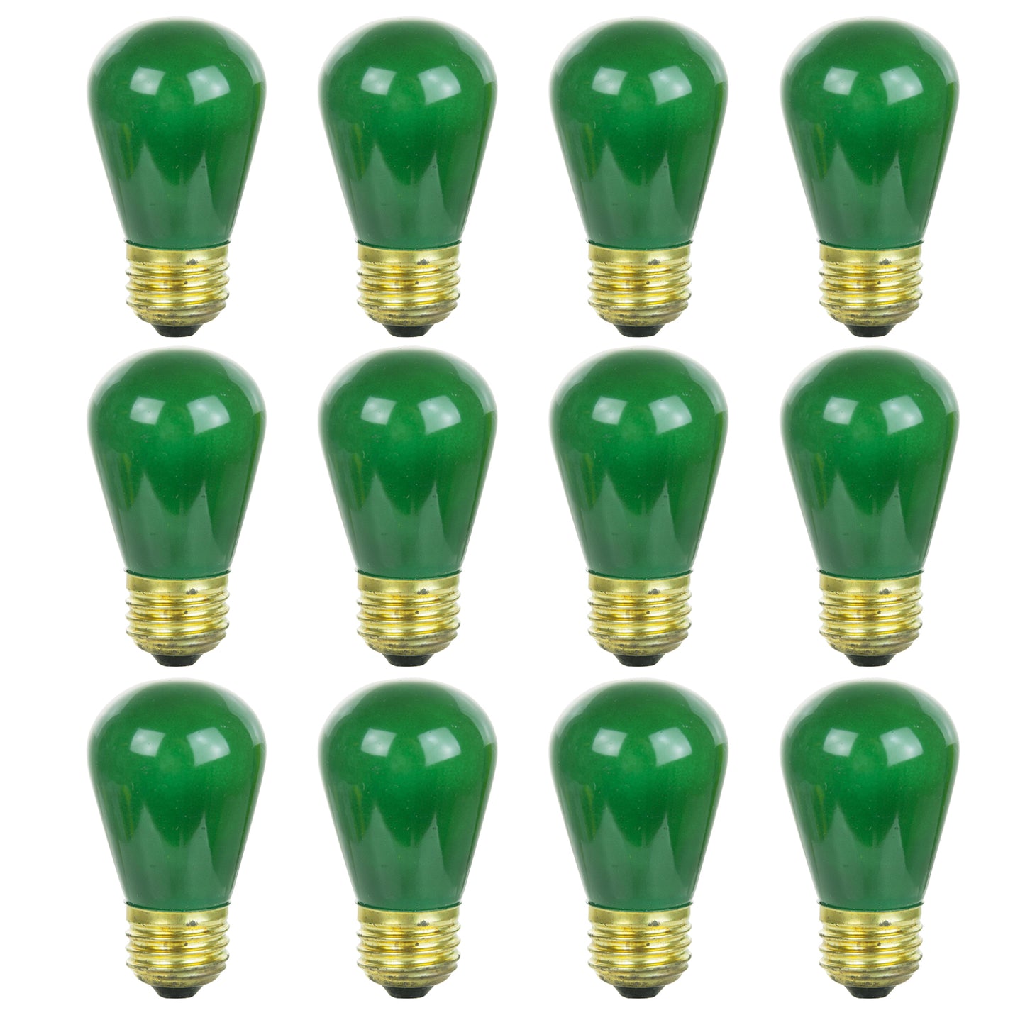 Sunlite 41478-SU S14 Incandescent Colored Party String Light Bulb, 11 Watts, Medium Base (E26), Dimmable, Mercury Free, Green 12 Pack