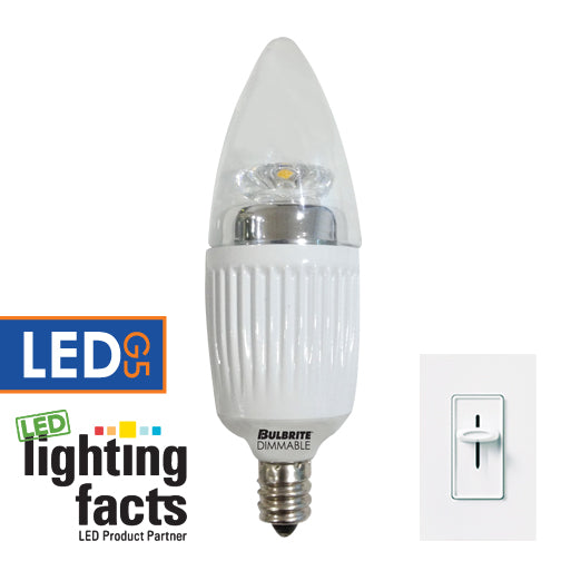 Bulbrite LED5CTC/27K/D 5 Watt Dimmable LED B11 Chandelier Bulb, Candelabra Base, Clear