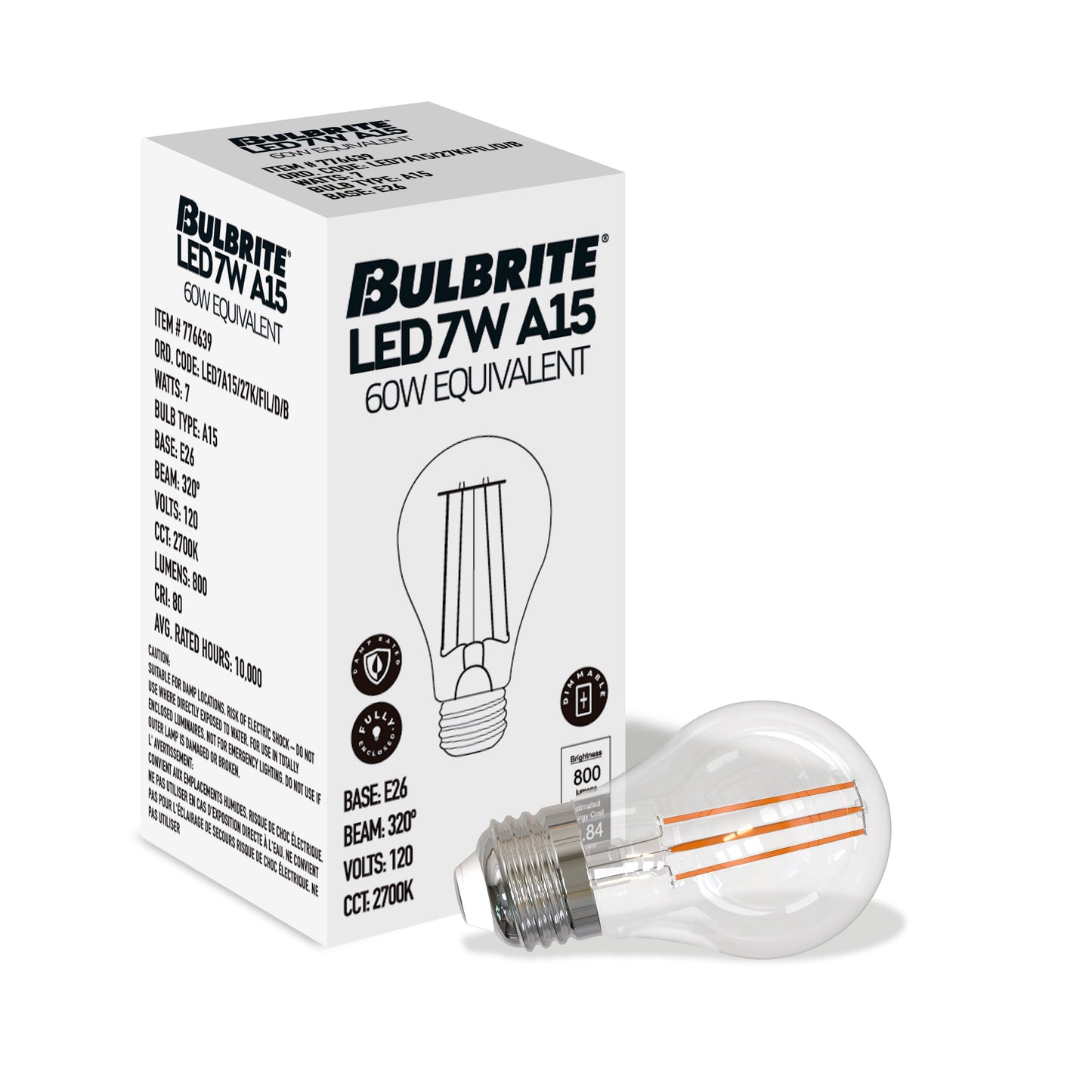 BULBRITE 7W LED A15 2700K FILAMENT BASICS DIMMABLE 4PK