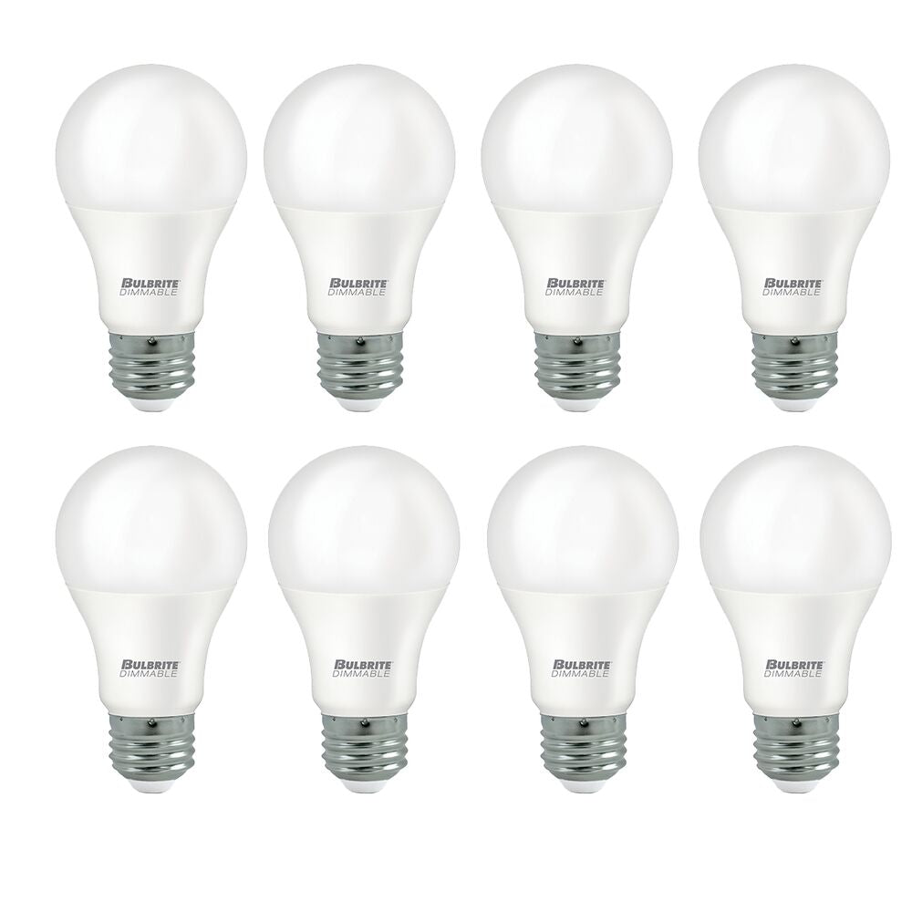 Bulbrite Pack of (8) 9 Watt Dimmable Frost A19 LED Light Bulbs with Medium (E26) Base, 5000K Soft Daylight Light, 800 Lumens