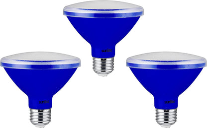 Sunlite 81472 LED PAR30 Short Neck Colored Recessed Light Bulb, 8 Watt (75W Equivalent), Medium (E26) Base, Floodlight, ETL Listed, Blue, Pack of 3