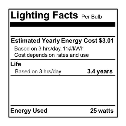 Bulbrite Pack of (25) 25 Watt Dimmable Amber C11 Spunlite Incandescent Light Bulbs with Candelabra (E12) Base