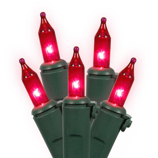 Vickerman 100 Pink Mini Light on Green Wire, 33' Christmas Light Strand- 2 Pack