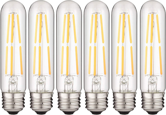 Sunlite LED Filament T10 Tubular Light Bulb, 6 Watts (60W Equivalent), 600 Lumens, Medium E26 Base, Dimmable, 128 mm, ETL Listed, 2700K Warm White, Pack of 6