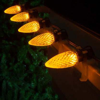 25-Light LED C9 Light Set; Yellow Bulbs on Green Wire, Approx. 16'6" Long