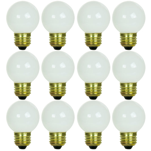 Sunlite 40137 G16 Globe Incandescent Light Bulbs, 25 Watts, Medium Base (E26), 120 Volt, Dimmable, 150 Lumens, Title 20 Approved, 2600K Warm White, Frost, 12 Count