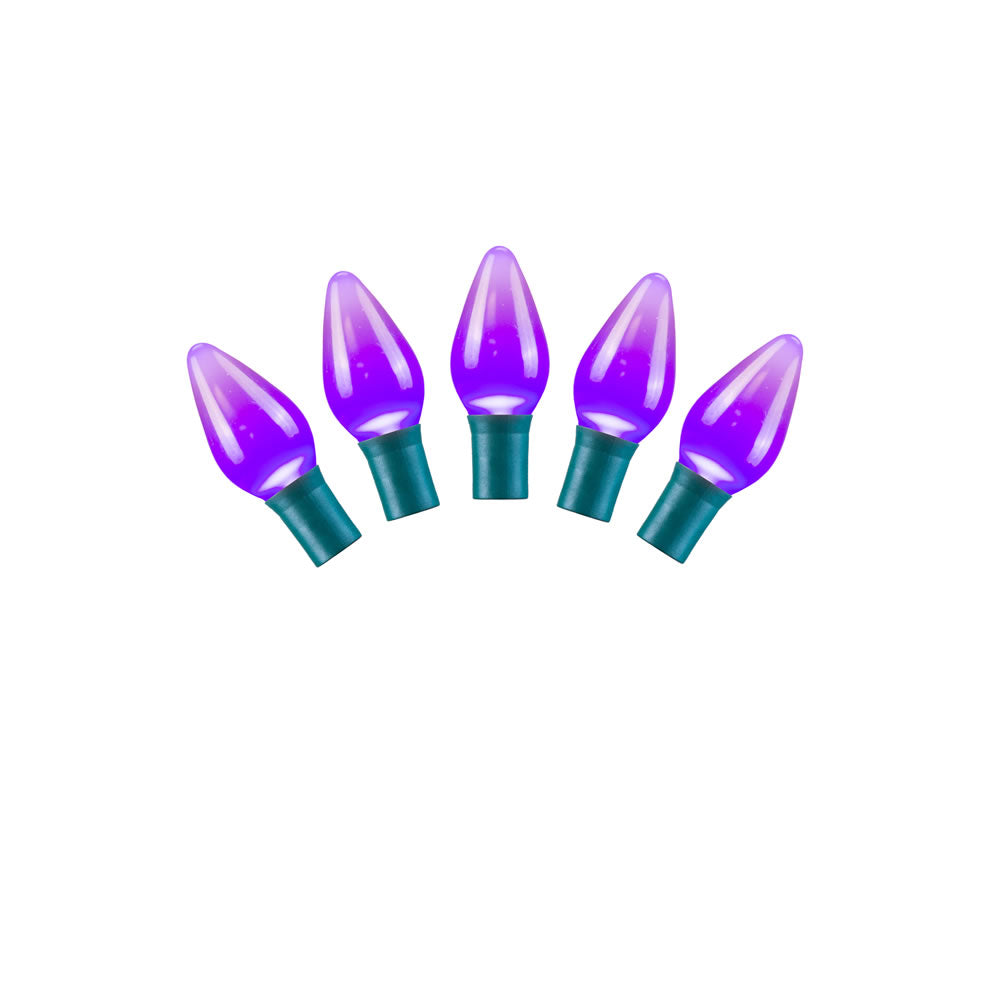 Vickerman 25 Purple Ceramic C7 LED Light on Green Wire, 16' Christmas Single Mold Light Strand- 2 Pack