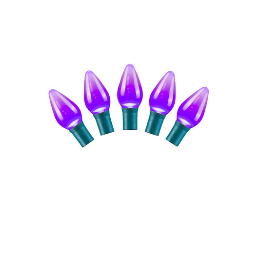 Vickerman 25 Purple Ceramic C7 LED Light on Green Wire, 16' Christmas Single Mold Light Strand- 2 Pack