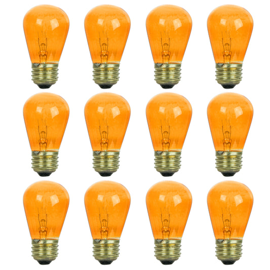 Sunlite 41484-SU S14 Incandescent Colored Party String Light Bulb, 11 Watts, Medium Base (E26), Dimmable, Mercury Free, Transparent Orange 12 Pack