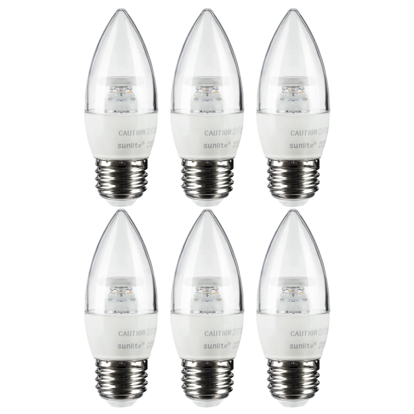 Sunlite ETC/LED/7W/E26/CL/D/ES/27K LED 7W (60W Replacement) Torpedo Tip Clear Chandelier Light Bulbs, Medium (E26) Base, 2700K Warm White