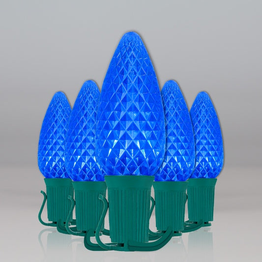 25-Light LED C9 Light Set; Blue Bulbs on Green Wire, Approx. 16'6" Long