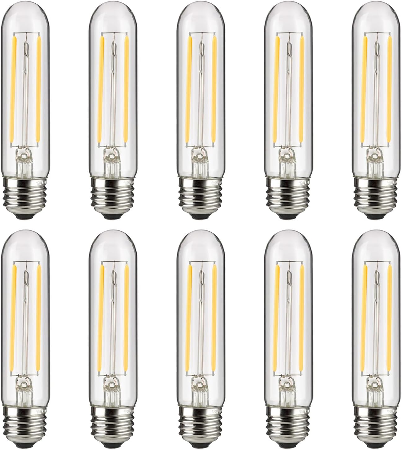 Sunlite LED Filament T10 Tubular Light Bulb, 2 Watts (25W Equivalent), 160 Lumens, Medium E26 Base, 120 Volts, Dimmable, 90 CRI, UL Listed, Clear, 2700K Soft White, 10 Pack