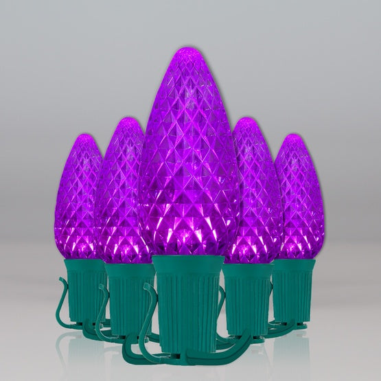 25-Light LED C9 Light Set; Purple Bulbs on Green Wire, Approx. 16'6" Long