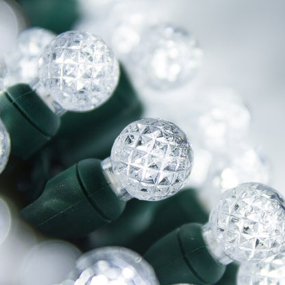 50 Light LED Razzberry (G12) Light Set Pure White Bulbs on Green Wire, Approx. 17'8" Long