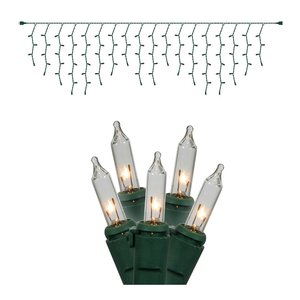 Vickerman 100 Clear Mini Light Icicle Light on Green Wire, 9' Christmas Light Strand- 2 Pack