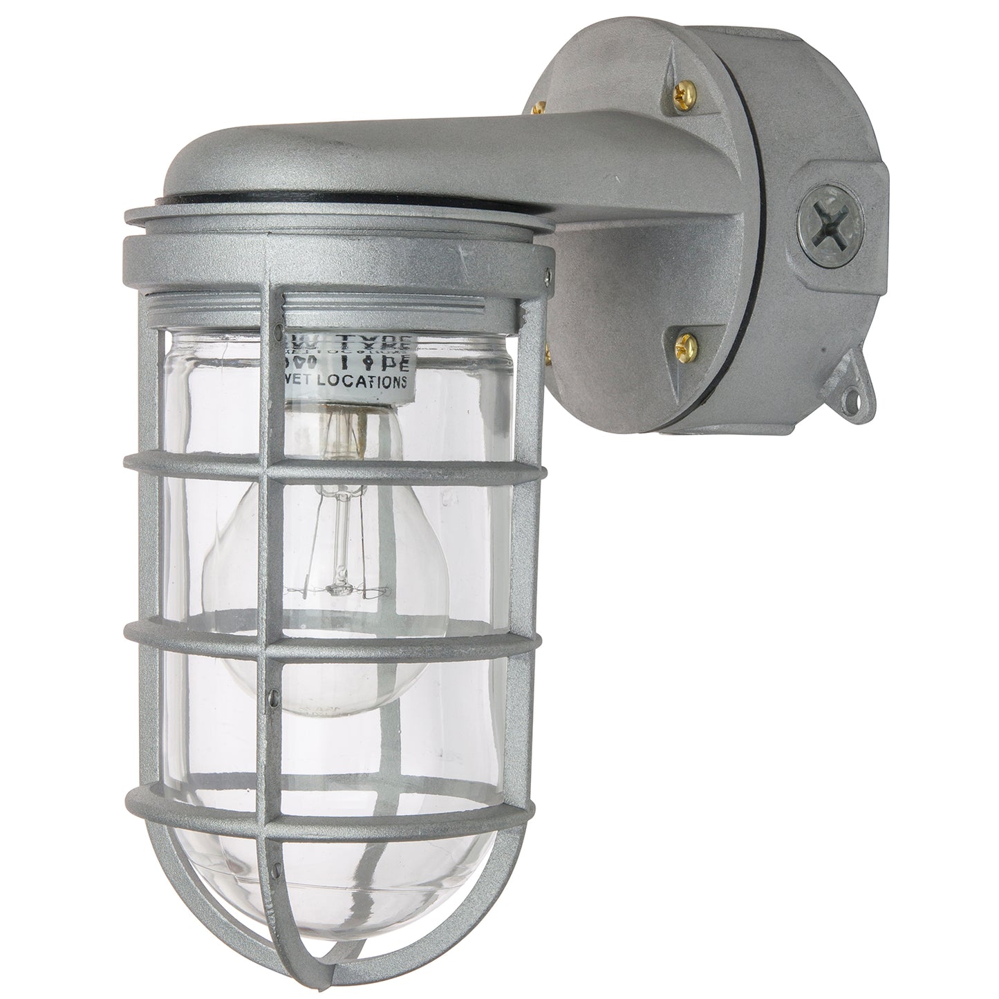 Sunlite 41368-SU Vaporproof Industrial Jar Fixture, Wall Mount, Medium Base Socket (E26), 150W Max, 120 Volt, Outdoor, UL Listed, Clear Glass Jar, Metallic Finish