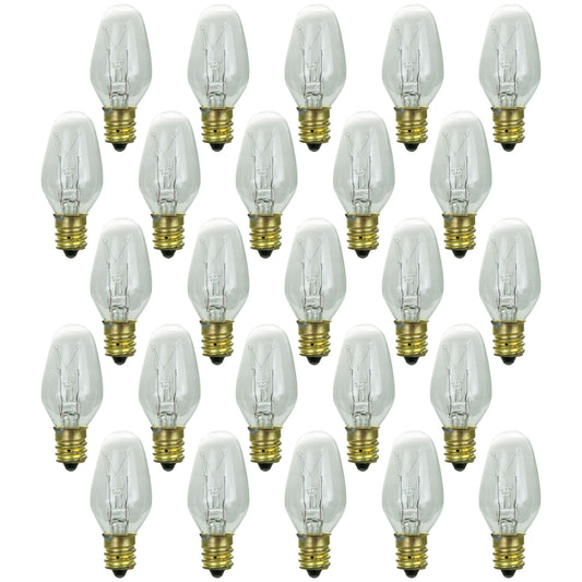 Sunlite 10 Watt C7 Night Light, Candelabra Base, Clear, 25 Pack