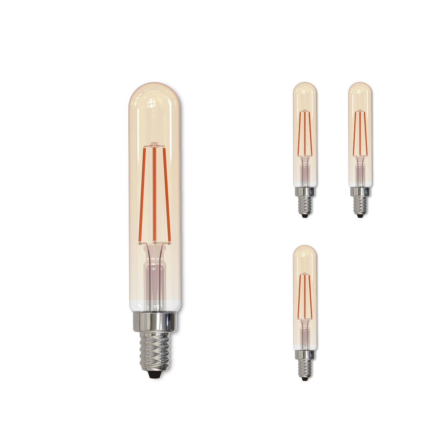 Bulbrite LED Filament Pack of (4) 5 Watt Dimmable T8 Light Bulb with Antique Glass Finish and Candelabra (E12) Base - 2100K (Amber Light), 450 Lumens