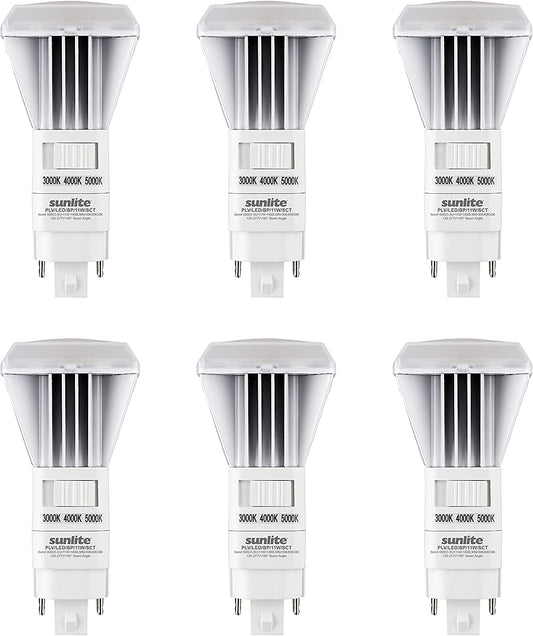 Sunlite 88803 LED CCT PLV Recessed Ballast Bypass Light Bulb, 11 Watt 26W Fluorescent Replacement 1400 Lumens, G24d 2 Pin Base, Vertical, UL Listed ROHS Compliant, 3000K - 5000K Tunable Switch, Pack of 6