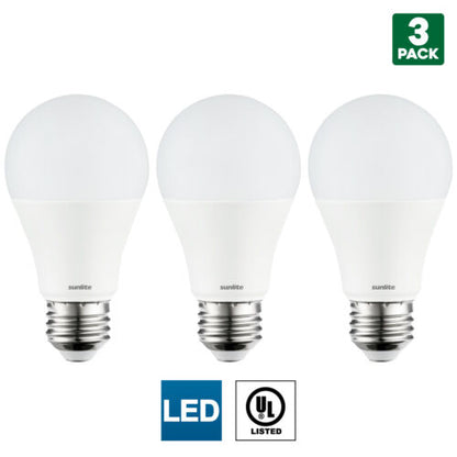 Sunlite 80854-SU LED A19 Light Bulb, Non-Dimmable 11 Watt (75W Equivalent), 1100 Lumens, Medium (E26) Base, UL Listed, 50K - Super White Pack of 12