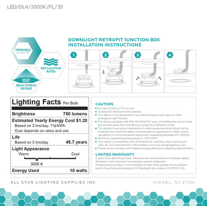 Luxrite Downlight LED/DL4/3000K/FL/JB 3000K Soft White