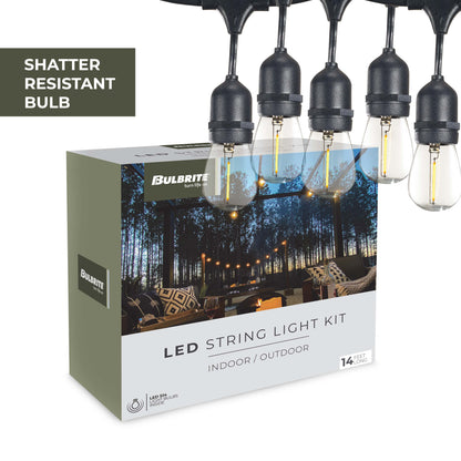 Bulbrite 14-foot String Light Kit with Clear Shatter Resistant Vintage Style S14 LED Light Bulbs